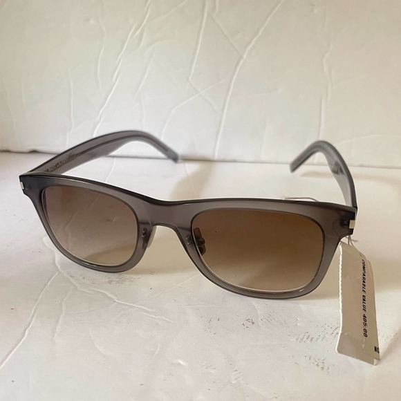Saint Laurent Brown Gradient Lens Clear Gray Square Sunglasses New - Picture 1 of 6